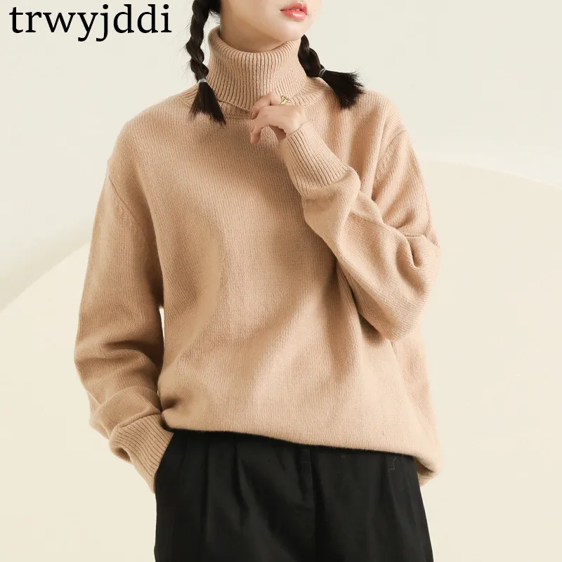 

2019 New Sweater Coat Female Basic Autumn Winter Lazy Wind Hooded High Collar Loose Knitted Pullover Sweater N172