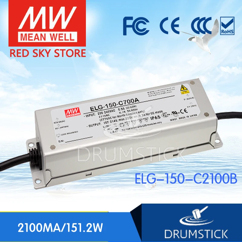 

MEAN WELL ELG-150-C2100B 80V 2100mA meanwell ELG-150 80V 151.2W Single Output LED Driver Power Supply B type