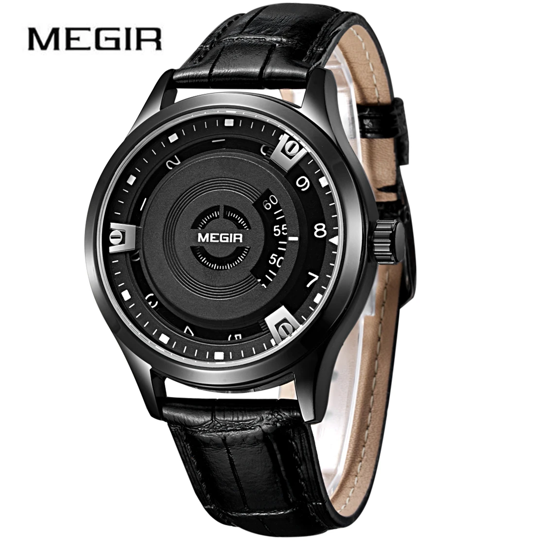 

MEGIR Creative Design Dial New Men Watch Top Brand Leather Engraved Dial Military Watches Clock Male Erkek Kol Saati Relogios