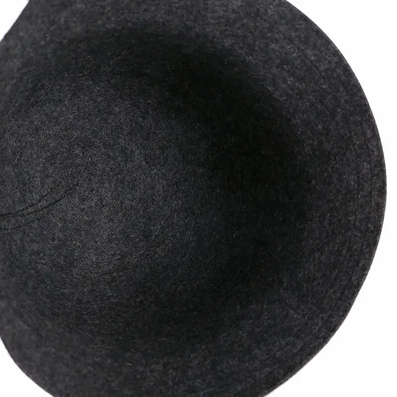 New High Quality Korean Style Vintage Bucket Hat Warm Fedoras Winter Women Hats black Color Pathwork Real wool Cap Top Hat