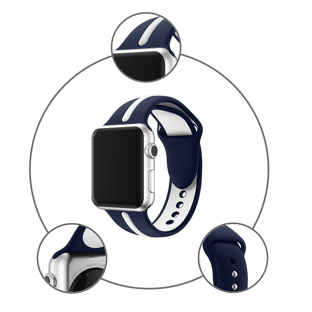 Ремешок силиконовый спортивный для apple watch band 42 мм 38 4/3/2/1 двухцветный резиновый