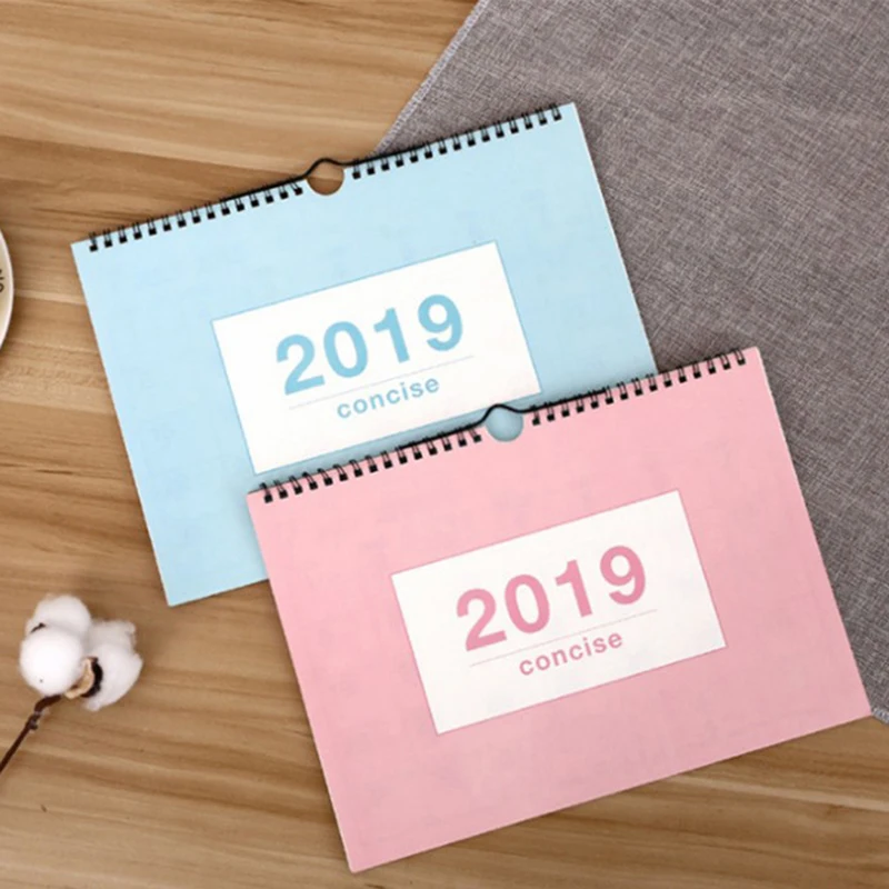 29 *22 Cm 2019 Cartoon Calendar Planner Memo Office Schedule Planner NoteBook Calendar Blue Pink Color