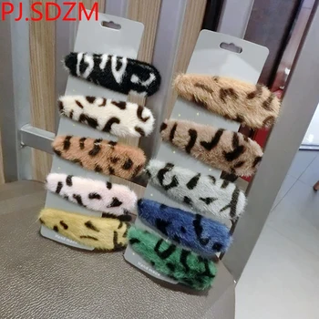 

Korea Leopard Print Faux Rabbit Hair Clip Water Drop Hairpin Women Hair Accessories Headdress Fashion Girl Barrettes 10 Colors
