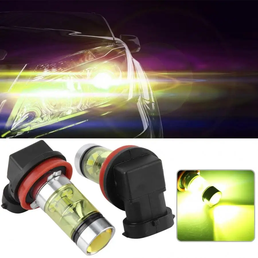 

2PCS DC 12V-28V H11 H8 100w 4300K Yellow LED Foglight Bulbs Kit Car Driving Fog Light Lamp