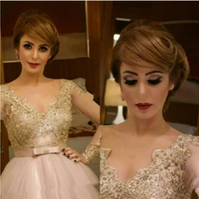 Арабское вечернее платье с длинным рукавом и v-образным вырезом, темно-бирюзовое платье на выпускной, платье с аппликацией цвета шампанского, платье знаменитостей с блестками