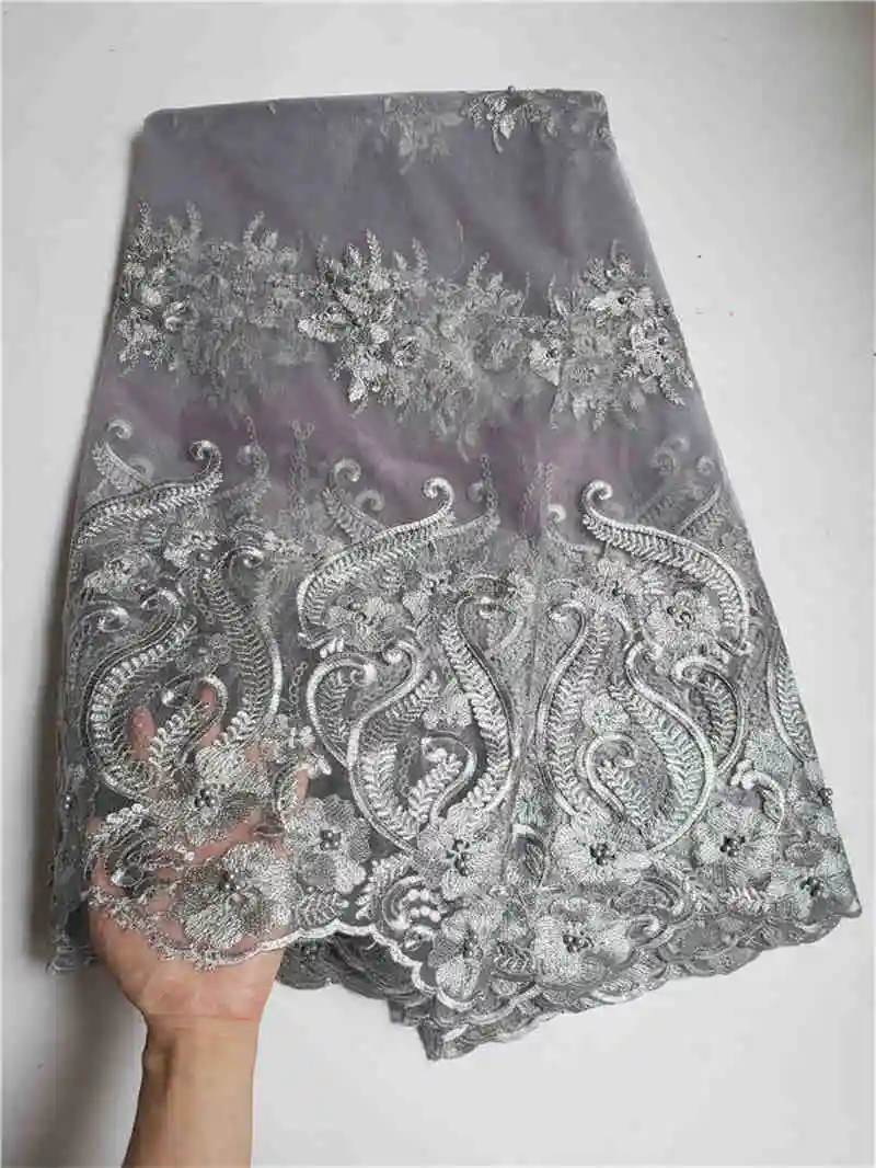 Популярная французская сетчатая кружевная ткань с бисером новейшее Африканское Тюлевое кружево с камнями ткань для нигерийского свадебного платья Кружево MD102 розовый - Цвет: As Picture