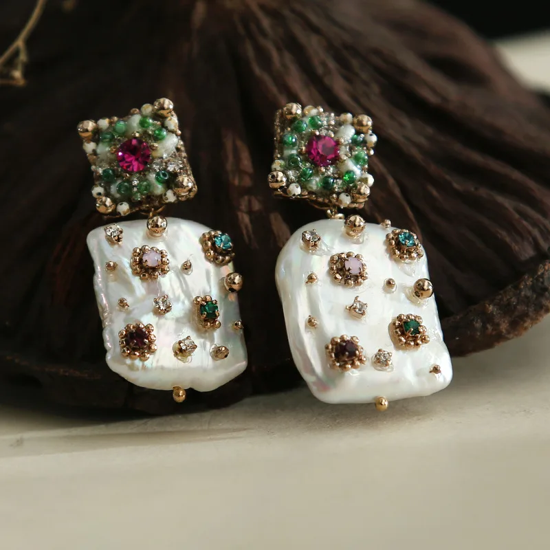 Высококлассные роскошные геометрические красочные хрустальные жемчужные Висячие серьги для женщин богемные сережки с культивированным жемчугом Femme модные ювелирные изделия