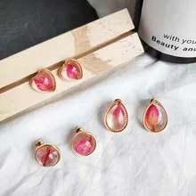 Сладкий розовый цветок сердце серьги гвоздики для женщин Корейская высушенная Роза лепесток воды падение круглые серьги из полимеров партии девушки подарок ювелирные изделия