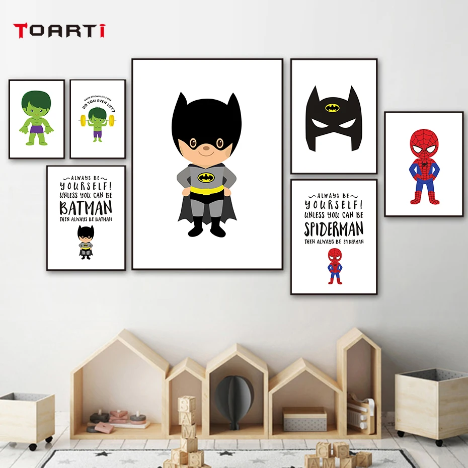 Adorable Cartoon Superhero Wall Art Pictures Inspiring Quote Canvas Painting Nursery Vintage Posters&Prints Kids Room Home Decor (1)