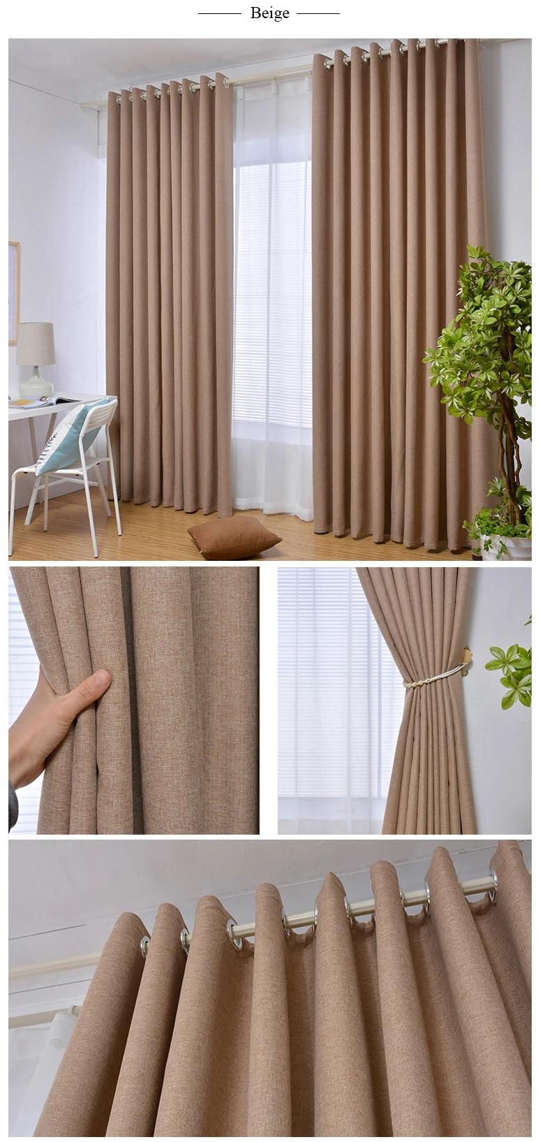 NORNE New Fabric Solid Color Faux Linen Blackout Curtains for Living Room Modern Bedroom Window Curtains Kitchen Curtains Blinds