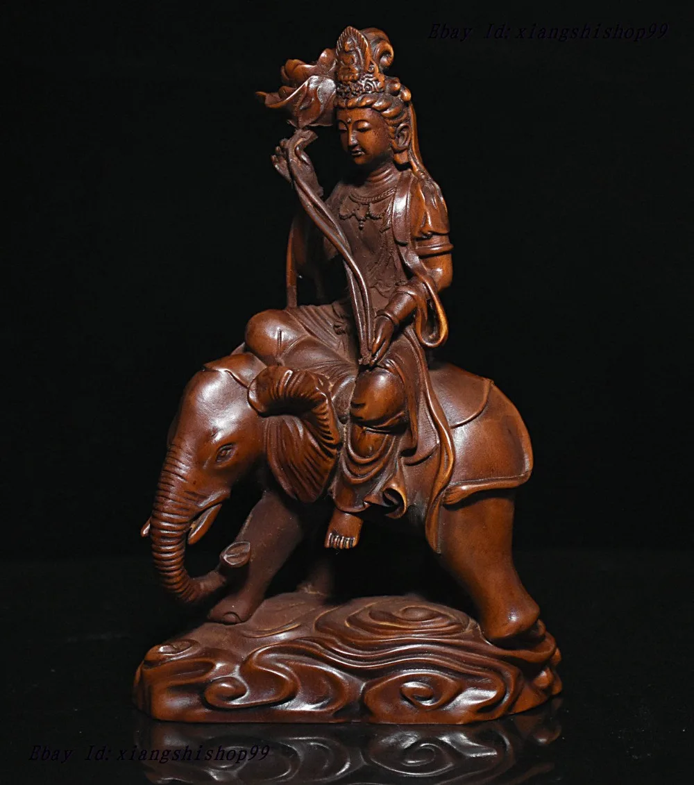 

christmas Tibet Buddhism Boxwood Wood Samantabhadra Bodhisattva Buddha Sit Elephant Statue halloween