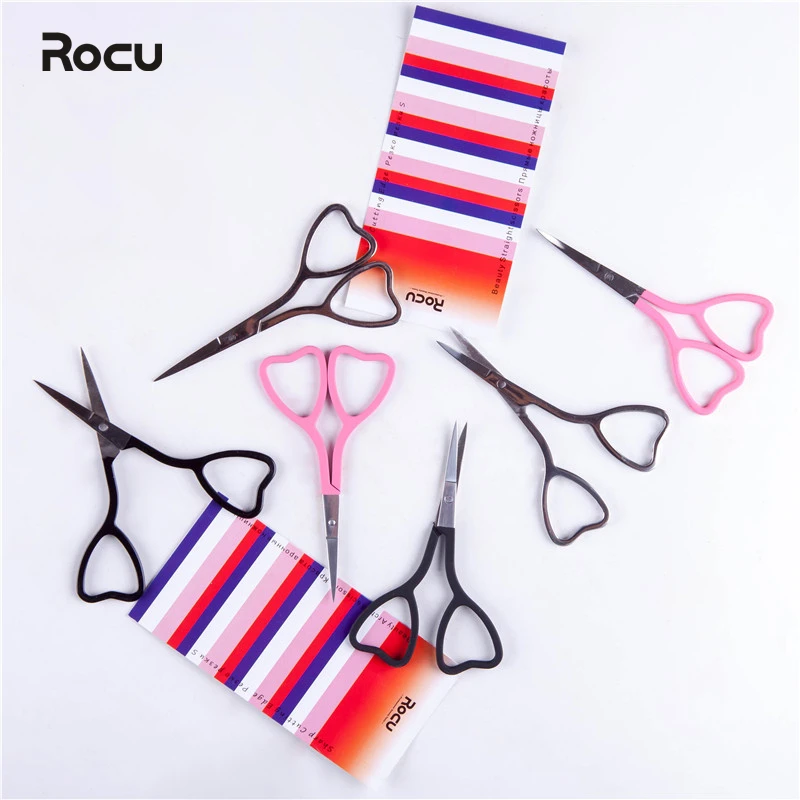 

Makeup Scissors Small Stainless Steel Nose Hair Eyebrow Scissor Tilted/Straight Tip Heart-shaped Handle Face Hair Removal Tools
