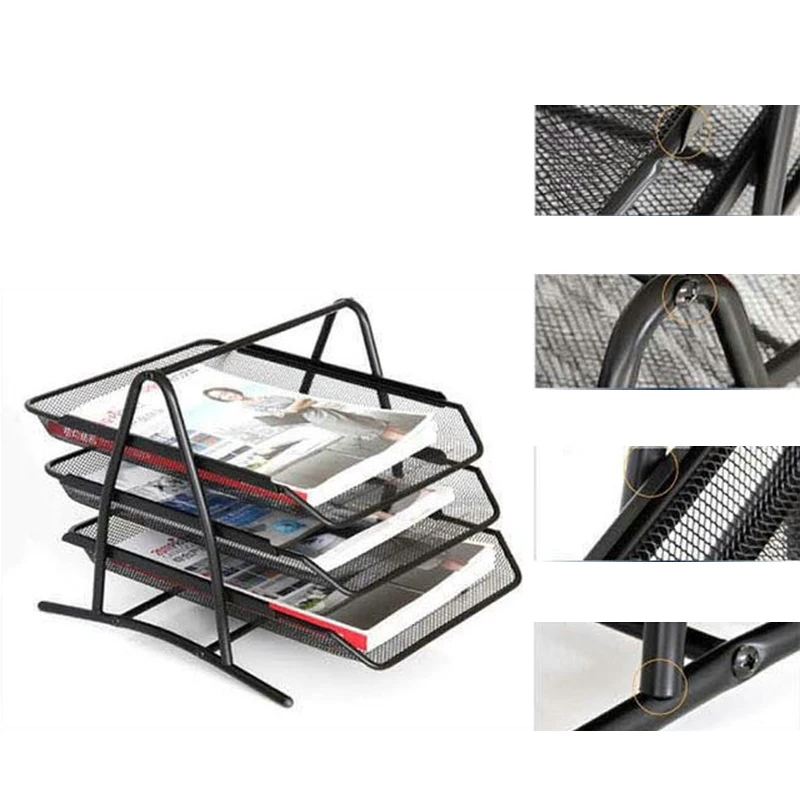 

3 Tier Metal Iron Document File Shelf Letter Book Brochure Filling Tray Magazine Frame Office Desk Supplies Organizer