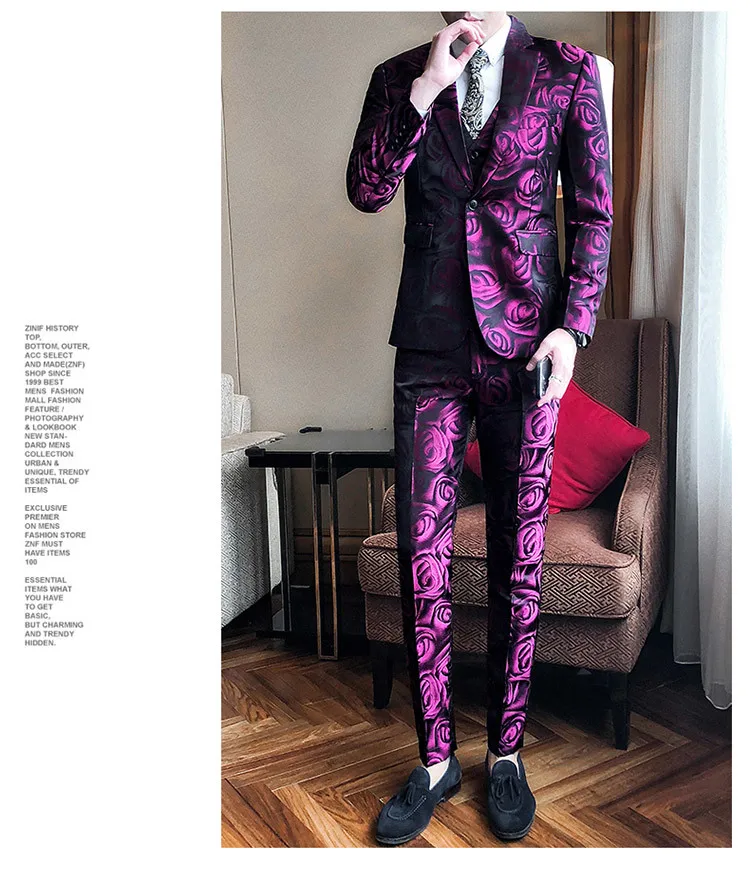 (Куртка + жилет брюки) Розовый курить Uomo костюм жениха для мужчин бизнес приталенные смокинги клуб Выходные туфли на выпускной бал костюм