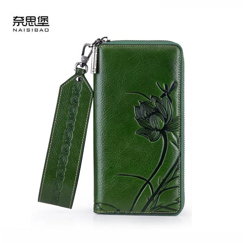 

NAISIBAO2018 new luxury fashion ladies long wallet leather retro first layer of leather large capacity multi-card holder wallet