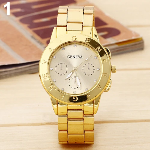 2015 New Women Mens Geneva Rhinestone Dial Alloy Analog Quartz Ladies Luxury Watches 8HUC