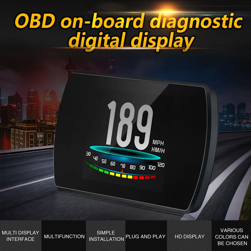 

4.3" Digital TFT LCD HUD Head Up Display OBDII Interface Acceleration Mode Test Vehicle Speed Water Temperature Voltage System