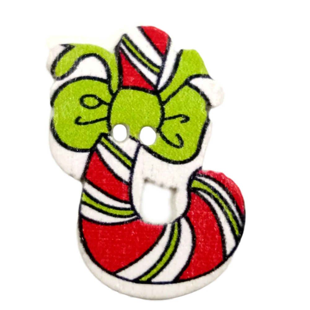 

50Pcs Christmas Cane Shape Wooden Buttons Handmade Sewing Scrapbooking DIY Tool