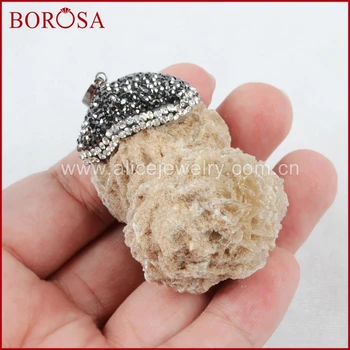 

BOROSA Fashion Rough Natural Fo ssil Stones Charm Pendant Bead Paved Zircon JAB294