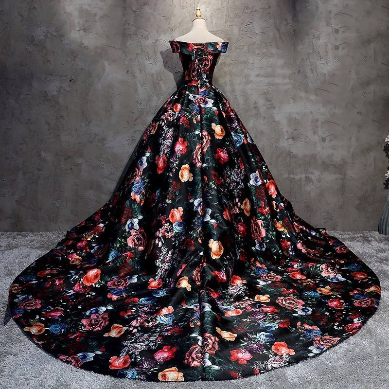 Vestido de festa винтажное Красочный цветочный узор вечернее платье с открытыми плечами бальное платье Саудовская вечерние платья в арабском стиле настоящая фотография