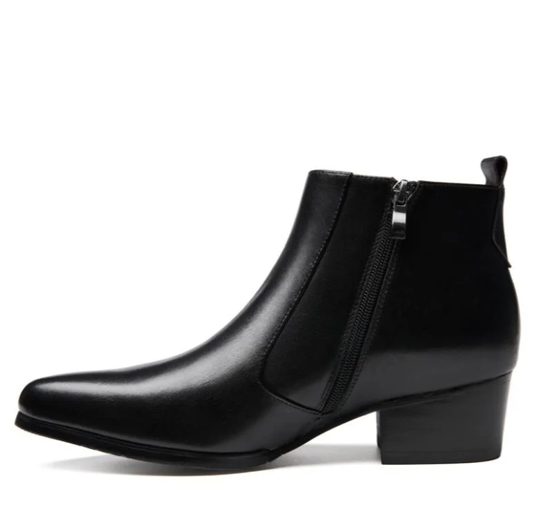 Autumn winter mens pointed toe genuine leather ankle boots men high heels quality wedding dress shoes career work boots botas 44