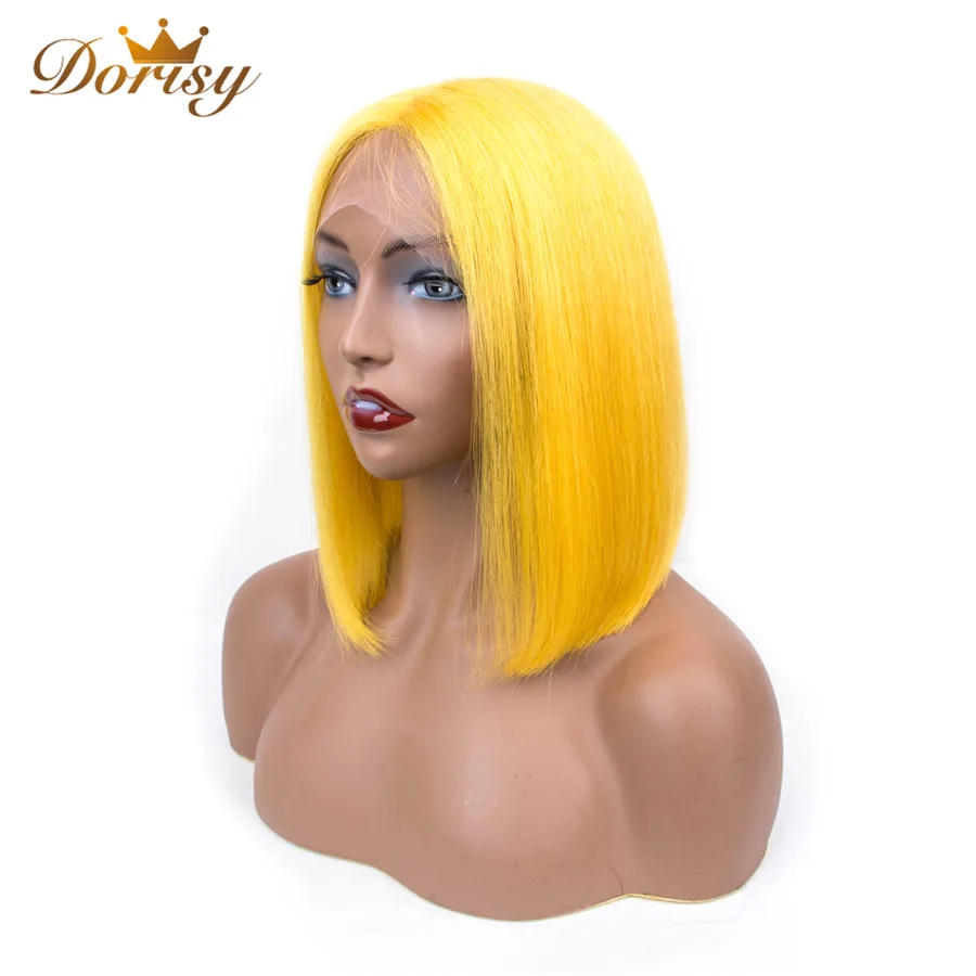 Короткие человеческие волосы парики цветные желтые парики шнурка бразильские прямые человеческие волосы парики для черных женщин средней части кружевно парик с волосами Реми