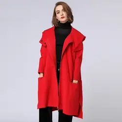 Большие размеры Для женщин Свободные большой карман с капюшоном Пальто Свободные повседневные на молнии Длинные рукава элегантные пальто