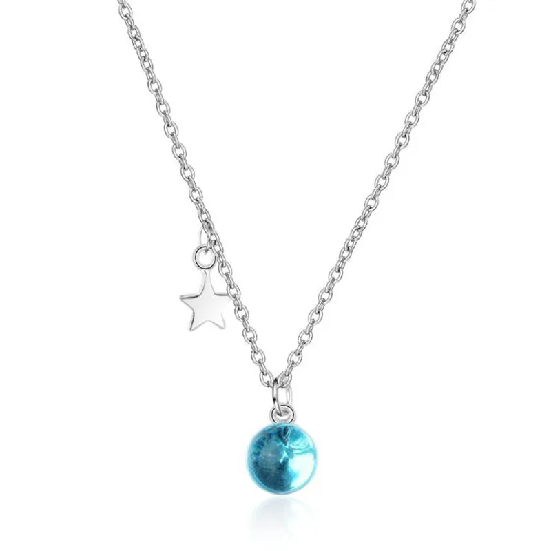 Новые красивые женские изысканные 925 пробы серебряные ювелирные изделия звезда и синий шар Кристалл Ключицы Цепи подвески ожерелья H373