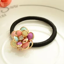 New Arrival 1 Pc Women Rhinestones Flower Rubber Hair Bands Ponytail Gum Headwear Elastic Fashion Hair Jewelry
