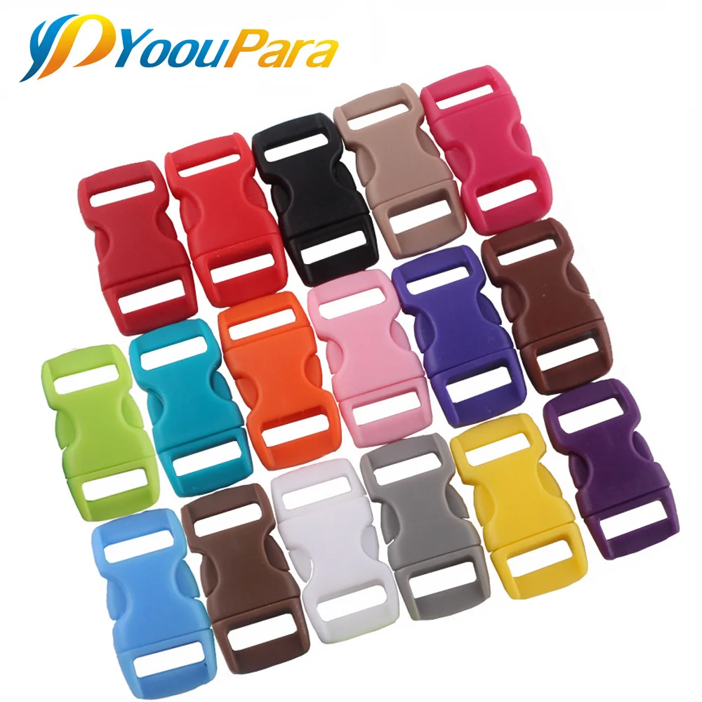 

100 Ps 3/8" Colorful Plastic Buckle for Paracord Survival Bracelets Straps Webbing Contoured Side Release Curved Clasp Buckles