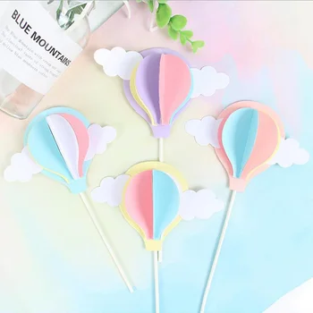 

5pcs Cake Topper Party Supplies Paper Romantic Cloud Hot Air Balloon Cake Topper For Cupcake Wedding Birthday Party Decoration
