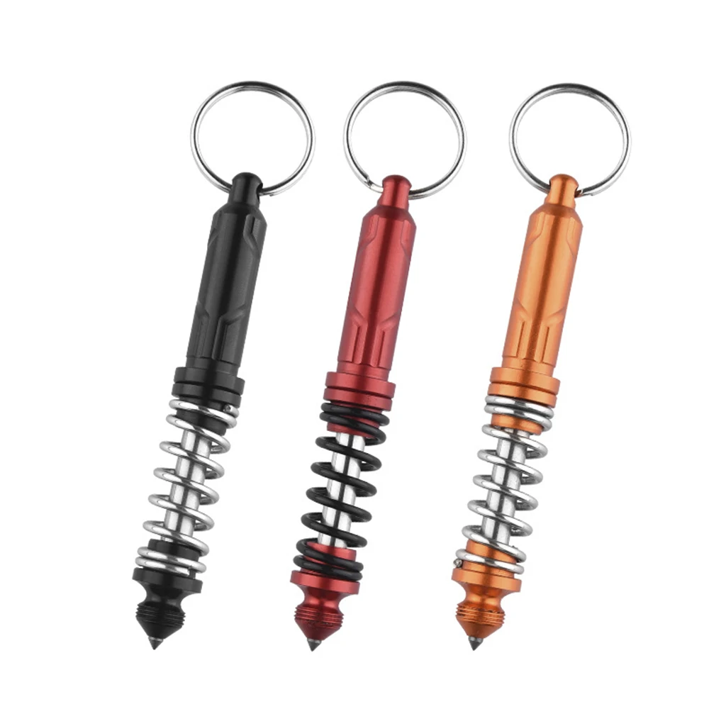 Portable Spring Pen Glass Breaker Multifunction Tungsten steel Survival Pens Writing pen Keychain Personal Survival Tools