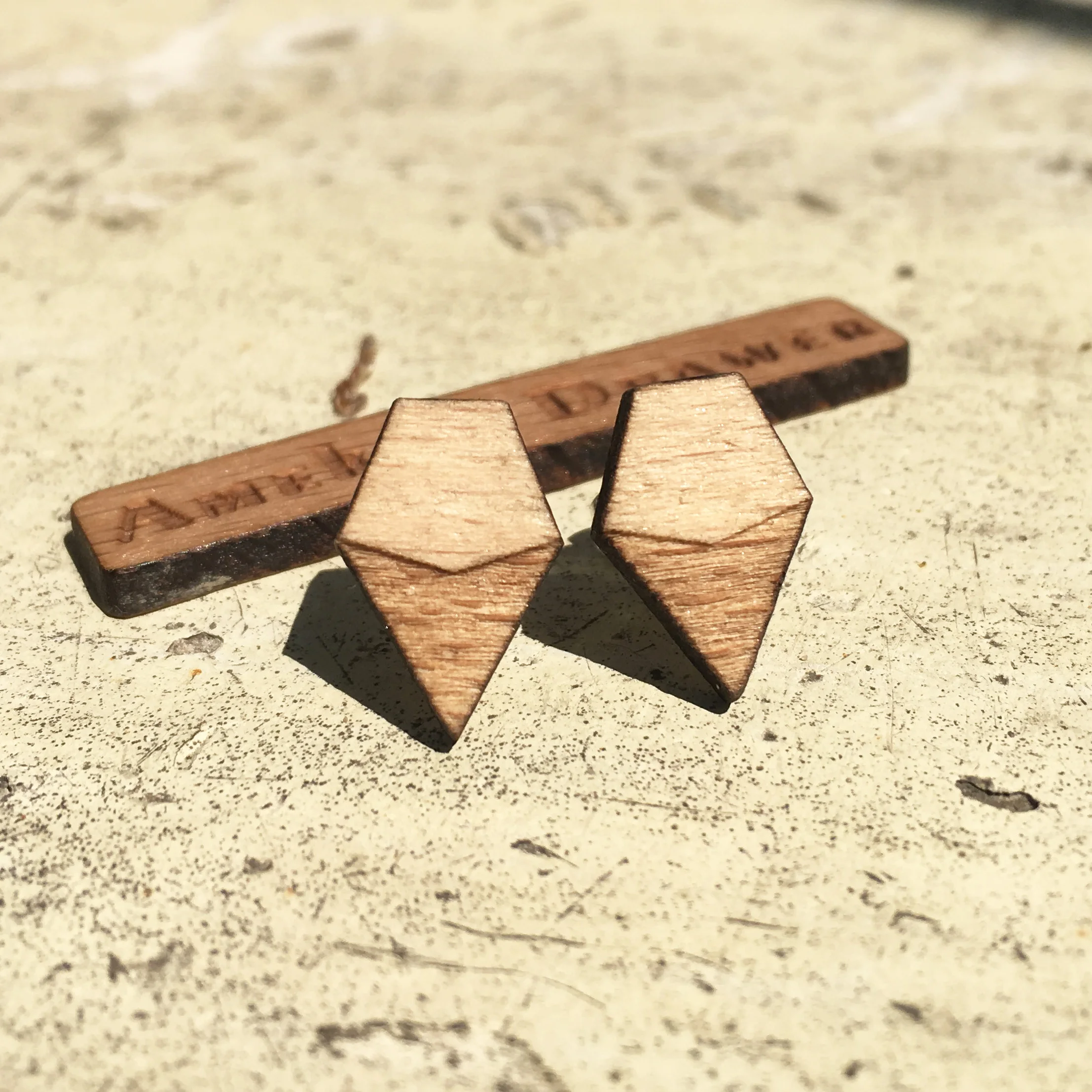 

Modern Laser Cut Exotic Earrings Geometric Stud Minimalist Wooden Earring X 1 Pair