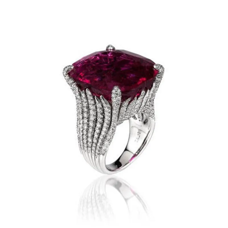 BOAKO Large Purple Stone Engagement Rings High Quality Bright Silver stripe Rings Bague for Women Girl Party Ring Jewelry X7-M2