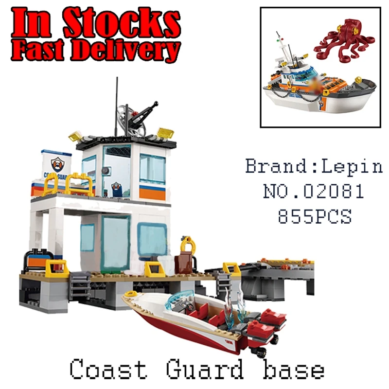 

02081 855Pcs Lepin City Series Police Coast Guard Headquarters Base Building Blocks Bricks Educational Toys for children gifts