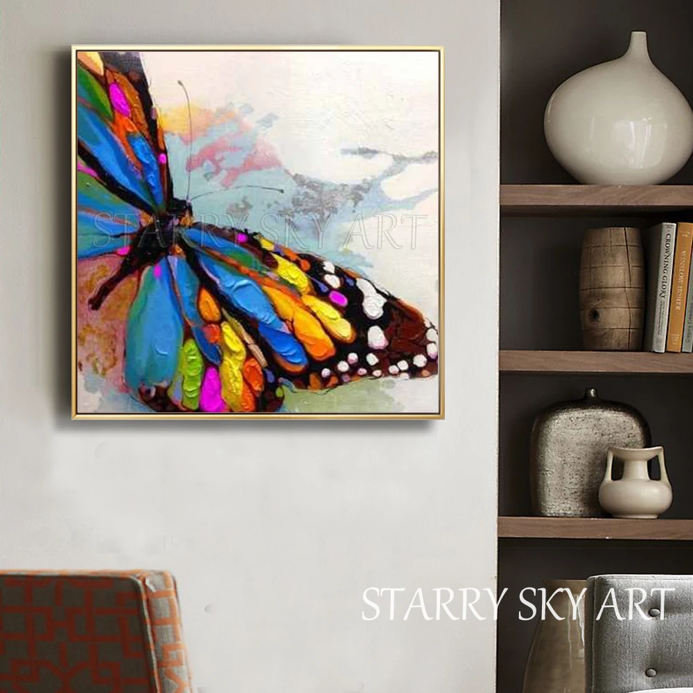 Ручная роспись, большая бабочка, масляная живопись на холсте, маленькое насекомое, Бабочка, Масляная картина для украшения стен