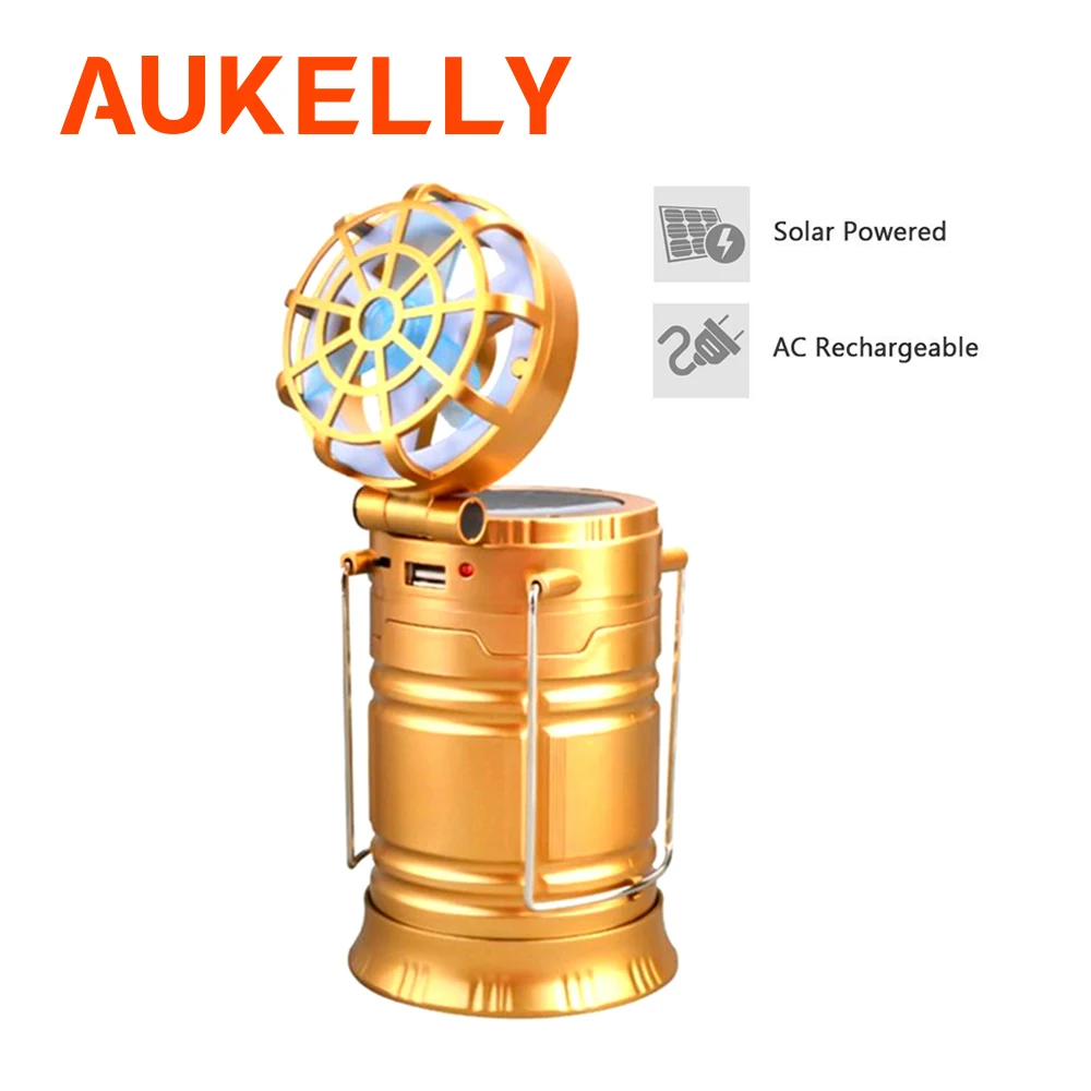 

Multi-function Solar camping lantern with Fan Portable Emergency Collapsible Rechargeable LED Camping Hiking light Tent Lamp