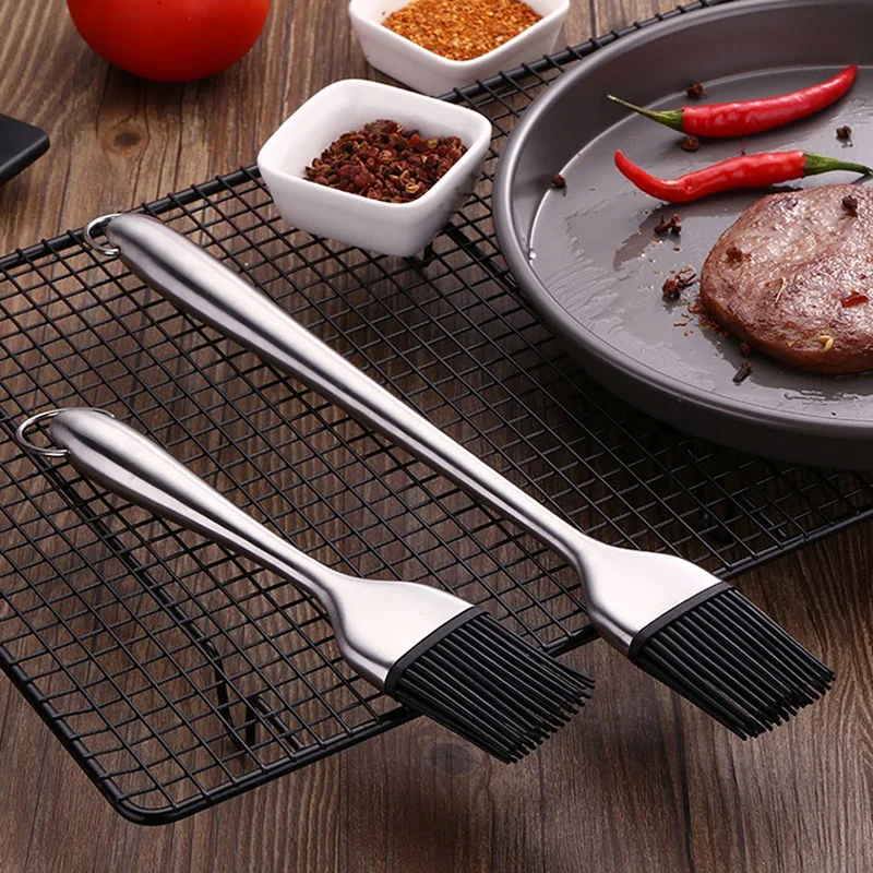 2Pcs Silicone Basting Brushes Barbecue Oil Sauce Brush Stainless Steel Handle BBQ Pastry Butter Oil Brush Baking Cooking Tools (1)