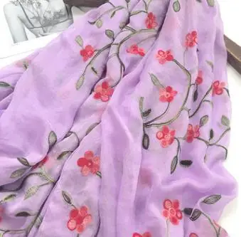 light purple Новинка года Вышивка цветочный узор Имитация шелковый шарф Для женщин Красивые цветочные Однотонные мусульманских Обёрточная бумага глушитель хиджаб 10 шт./лот - Цвет: light purple