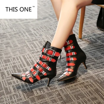 

Plus Size Women Ethnic Boots Pointed Toe Thin High Heel Winter Ankle Boots For Ladies Sexy Warm Shoes Boots Big Size 6.5 cm