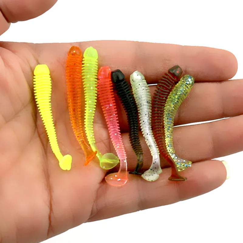 Artificial Lure 50pcs 0.6g/5.5cm for Shad UL Fishing Worm Swimbait Jig Head Soft Lure Fly Fishing Bait Fishing Lure  