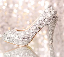2016 ilver rhinestone Fashion Bridal Dress shoes women high heels crystal wedding shoes woman platforms Party Prom pumps