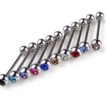 Нержавеющая сталь приндлежности для пирсинга языка для женщин Ушная перегородка пирсинг сосков Бар колокольчик с кристаллами пупка губы пирсинг бровей украшения для тела