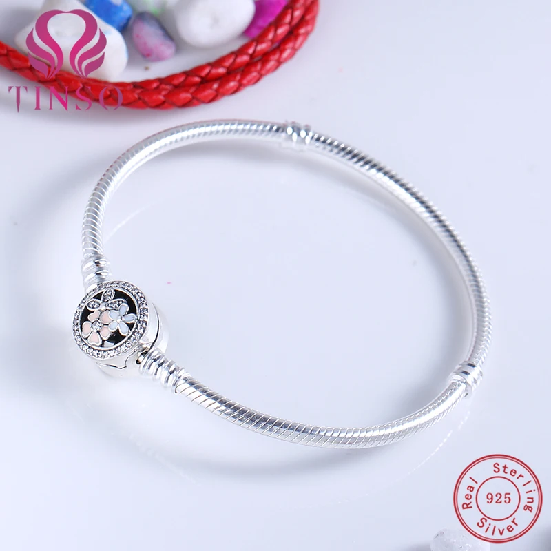 

2017 Spring 100% 925 Sterling Silver Pave CZ Snake Chain Bracelet Fit for European Charms Beads DIY Jewelry for Women Gift