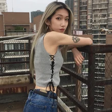 Новое поступление, прямые продажи, открытая Весенняя и Летняя короткая однотонная жилетка без рукавов на бретелях, Повседневная жилетка с завязками по бокам