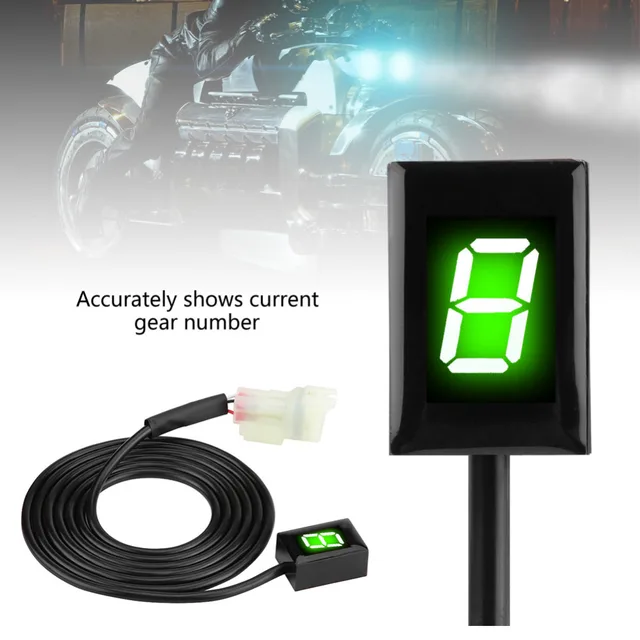 Motorcycle Gear Indicator Motorbike ECU Plug Mount 6 Speed Digital Gear Indicator Shift Lever Display for Kawasaki Green Display