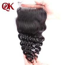 QueenKing Hair Brazilian Remy Hair Lace Closure Deep Wave 4″x 4″ 10-18 Inches Bleached Knots Human Hair Closure Natural Color
