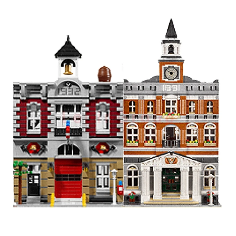 

Lepin 15003 town hall + Lepin 15004 Fire Brigade City Street Model Building Blocks Bricks Kits lepinings Toys Clone 10224 10197