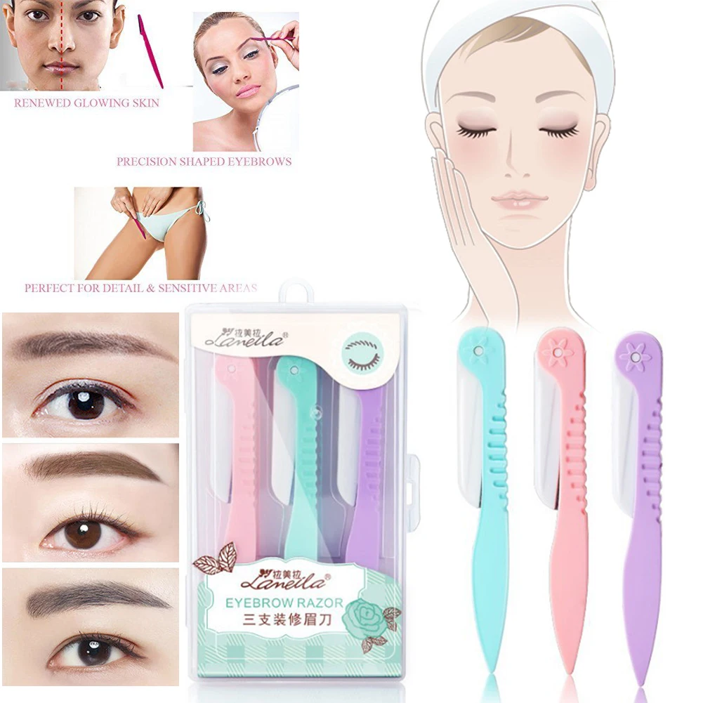 Buy 3 Pcs/Set Razor Tool Safe Painless Dermaplaning Eyebrow Brow Shaper