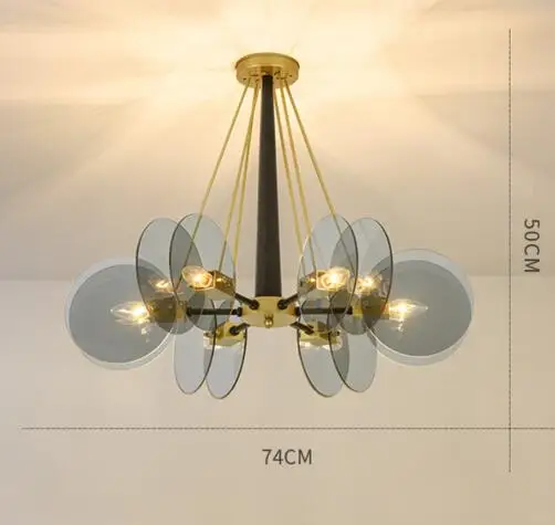 Скандинавские золотые металлические янтарные/Синие Серые стеклянные E14 светодиодные люстры для гостиной, люстры, люстры, светильники - Цвет абажура: 6 light blue gray